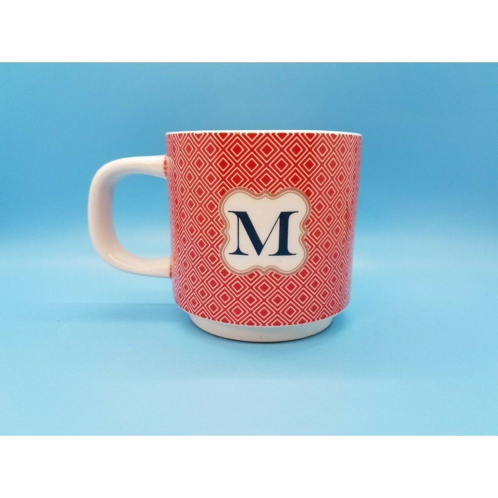 M Monogram Coffee Mug Tea Cup JoAnn Stores 12oz Ceramic Red White Blue